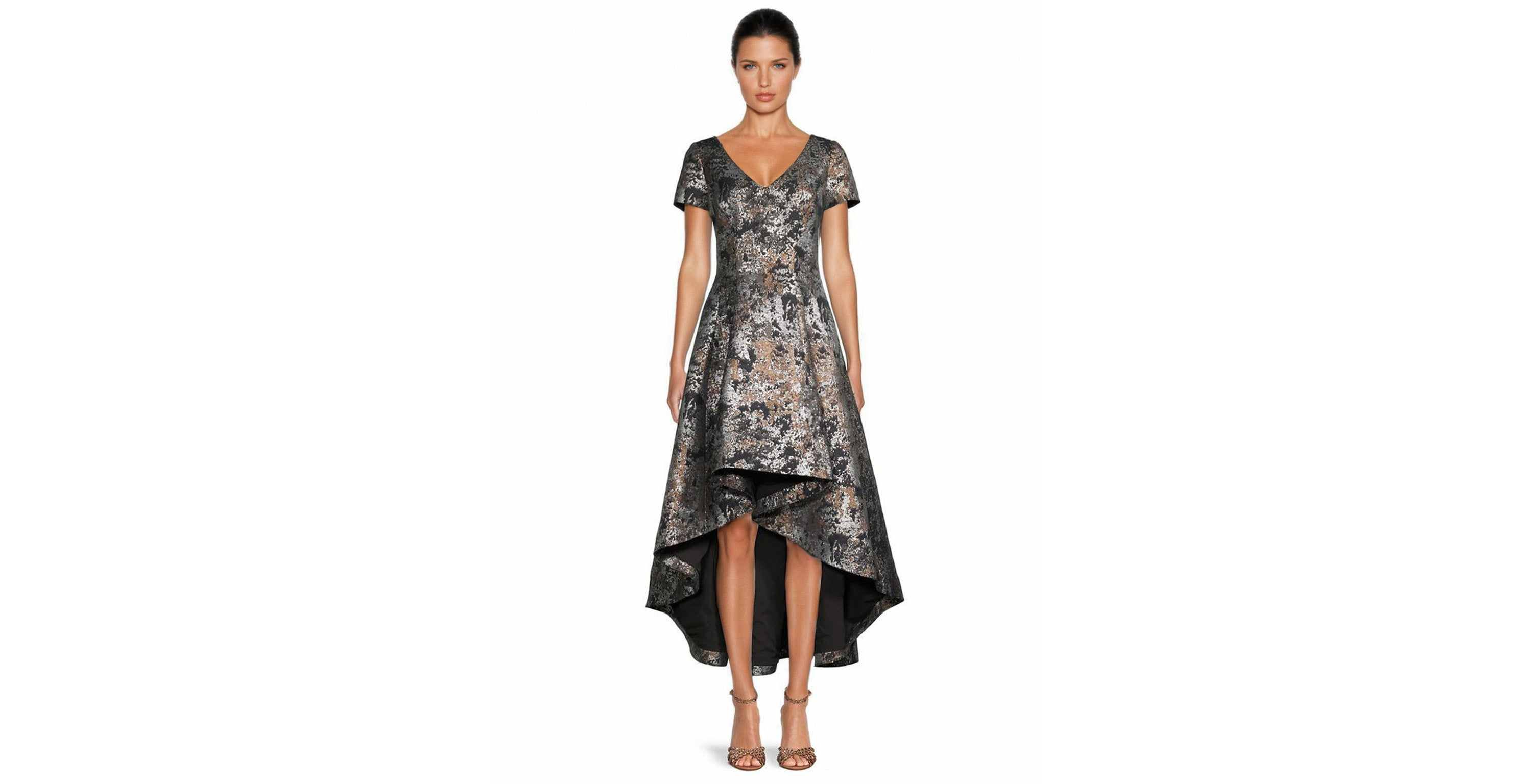 VNeck Jacquard High Low Dress