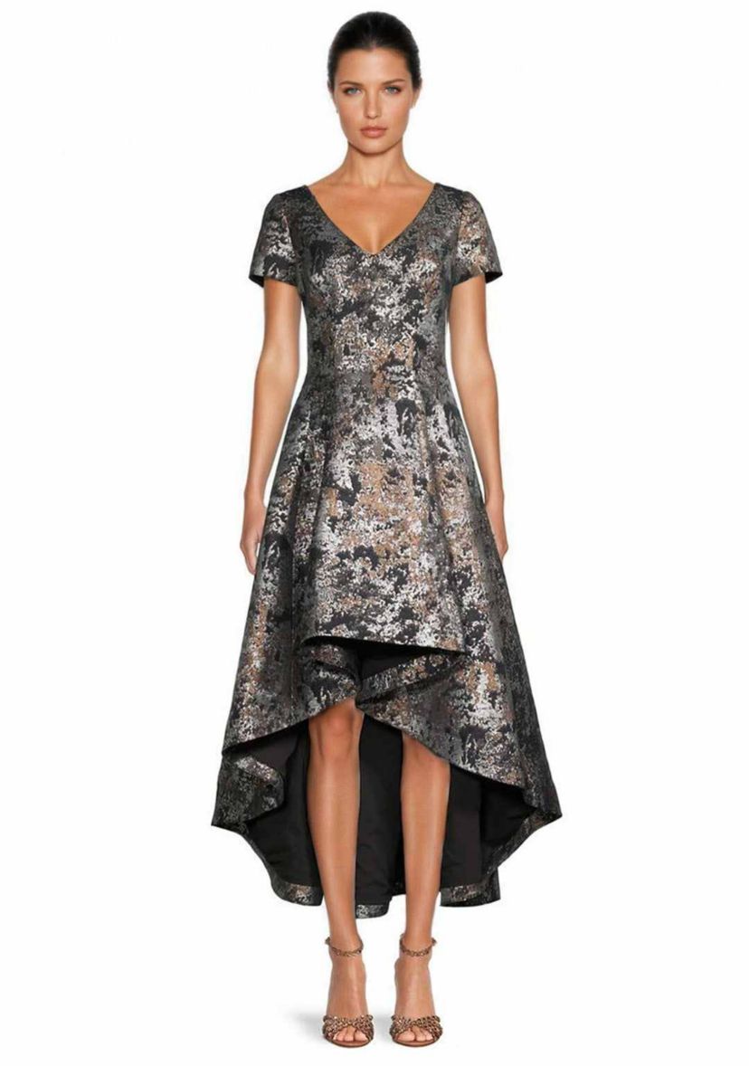 VNeck Jacquard High Low Dress