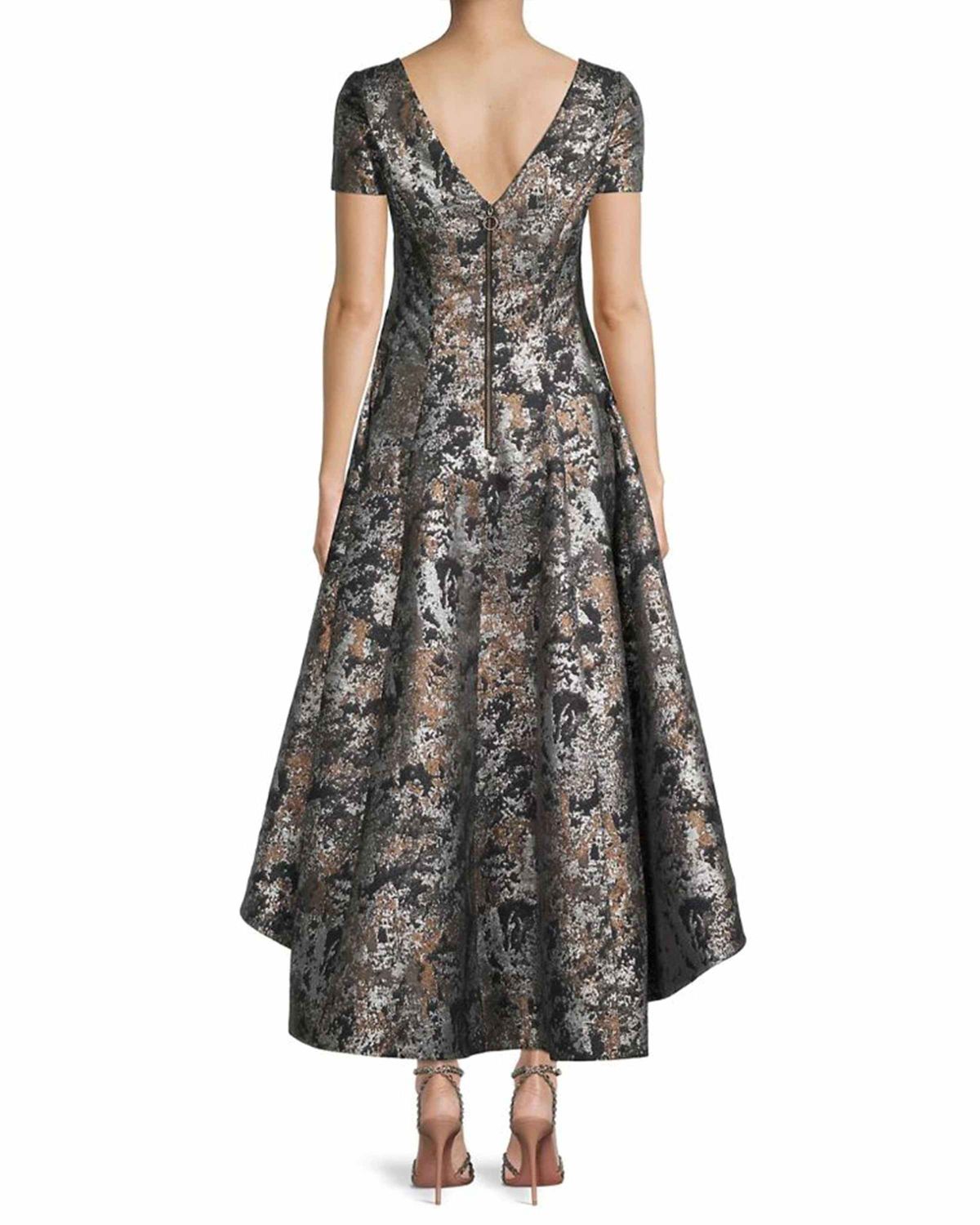 VNeck Jacquard High Low Dress