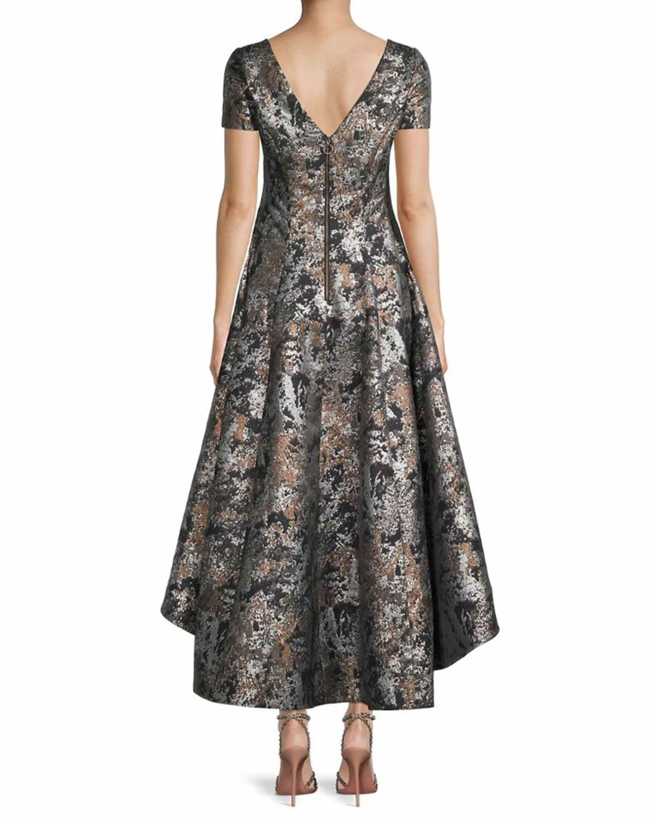 VNeck Jacquard High Low Dress