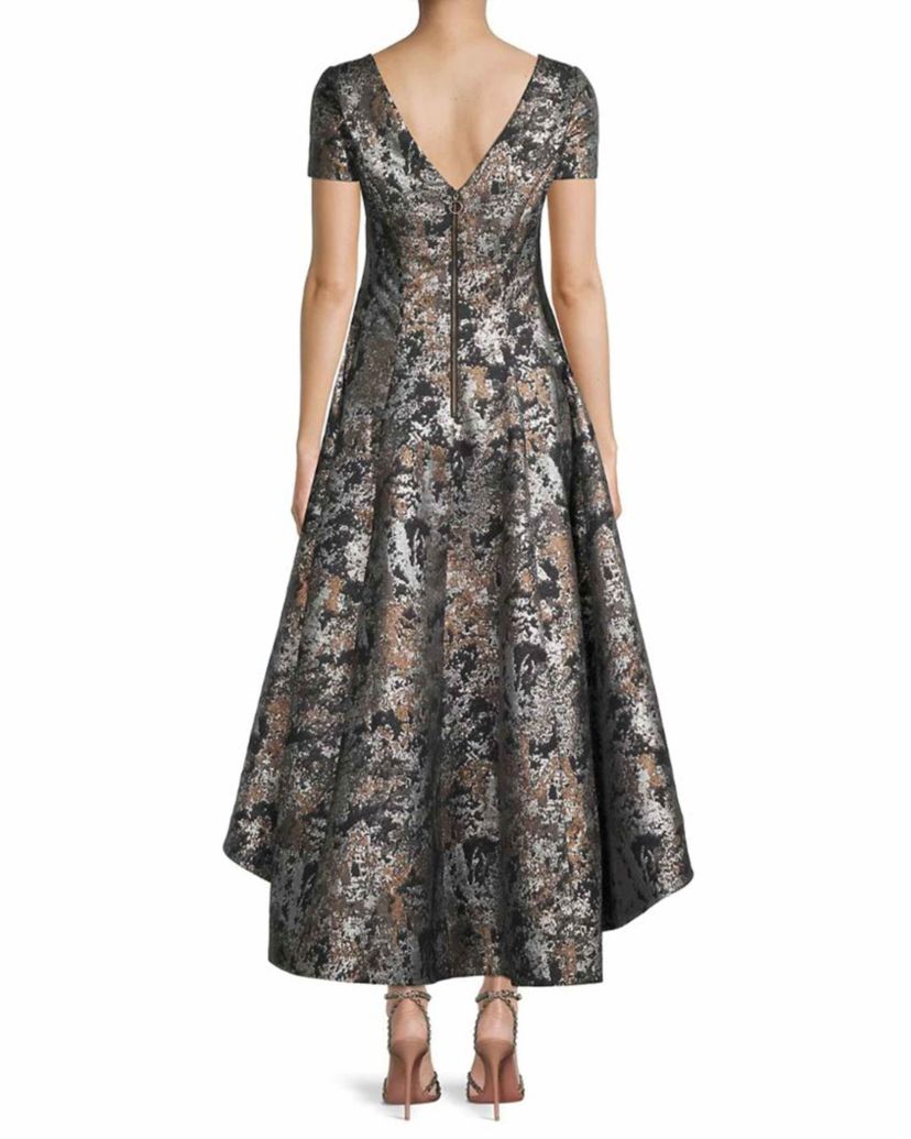 VNeck Jacquard High Low Dress