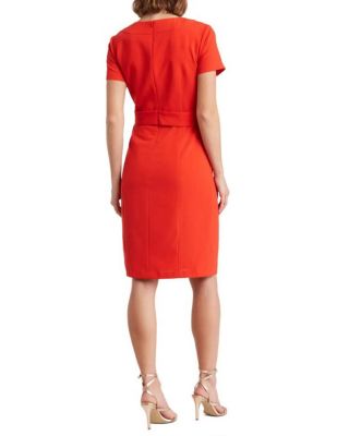 Donna Karan Short Sleeve V-Neck Ruched Detail Knee Length Sheath Dress