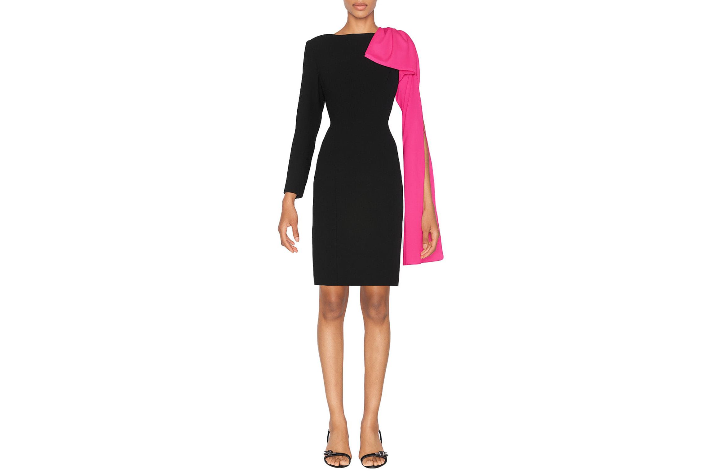 Dramatic Satin Bow Sleeve Crepe Dress