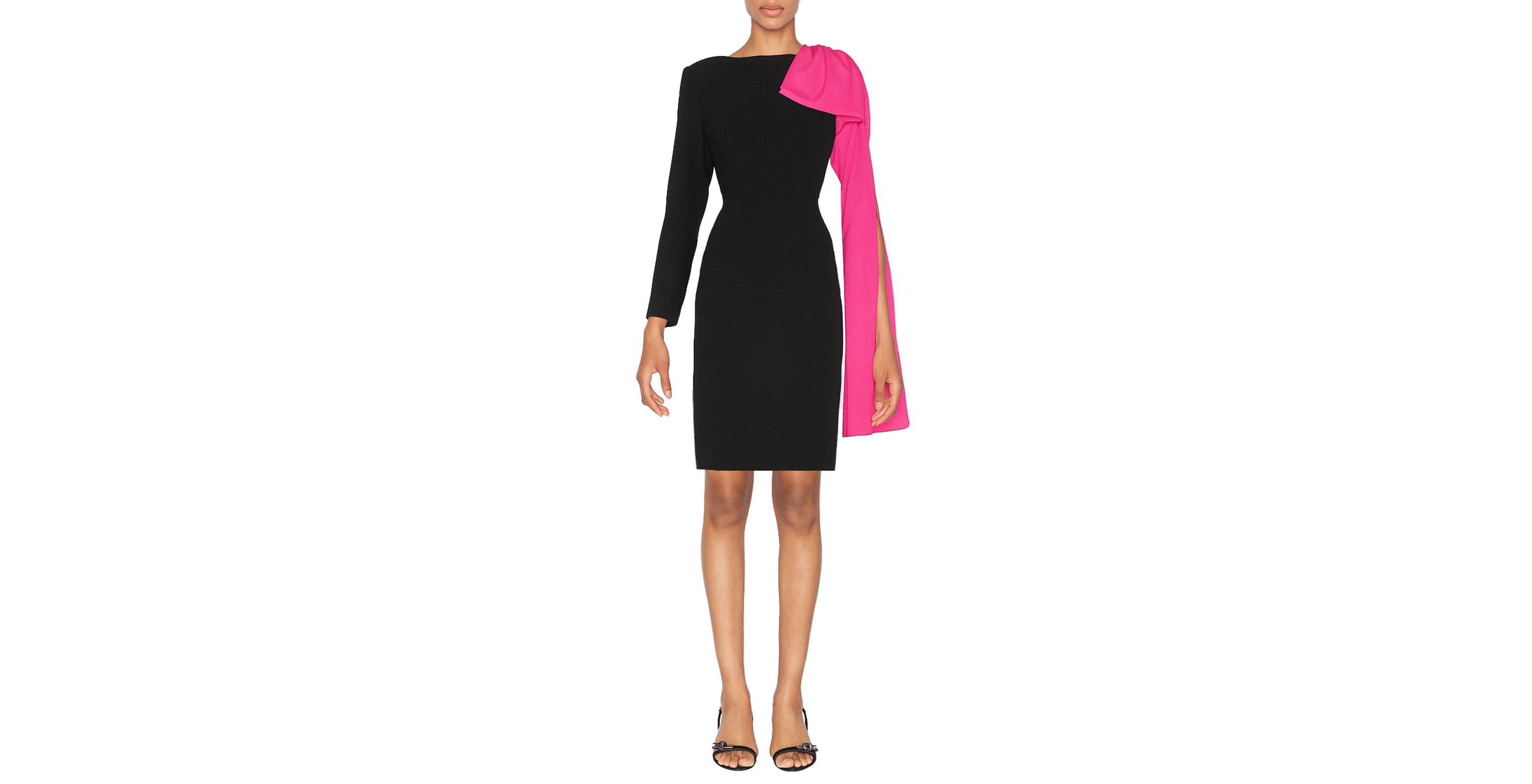 Dramatic Satin Bow Sleeve Crepe Dress