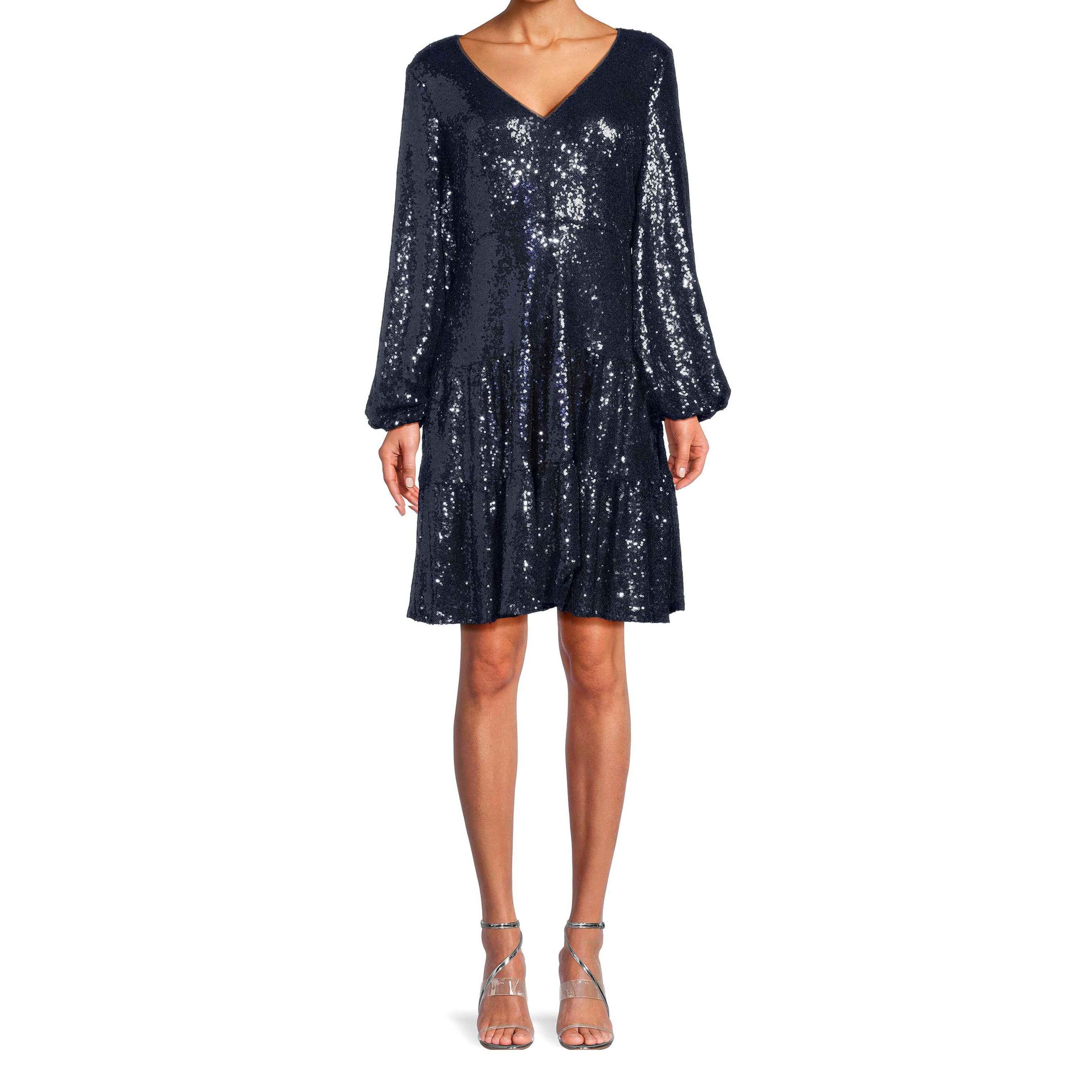 Fit and Flare V-Neck Sequin Dress