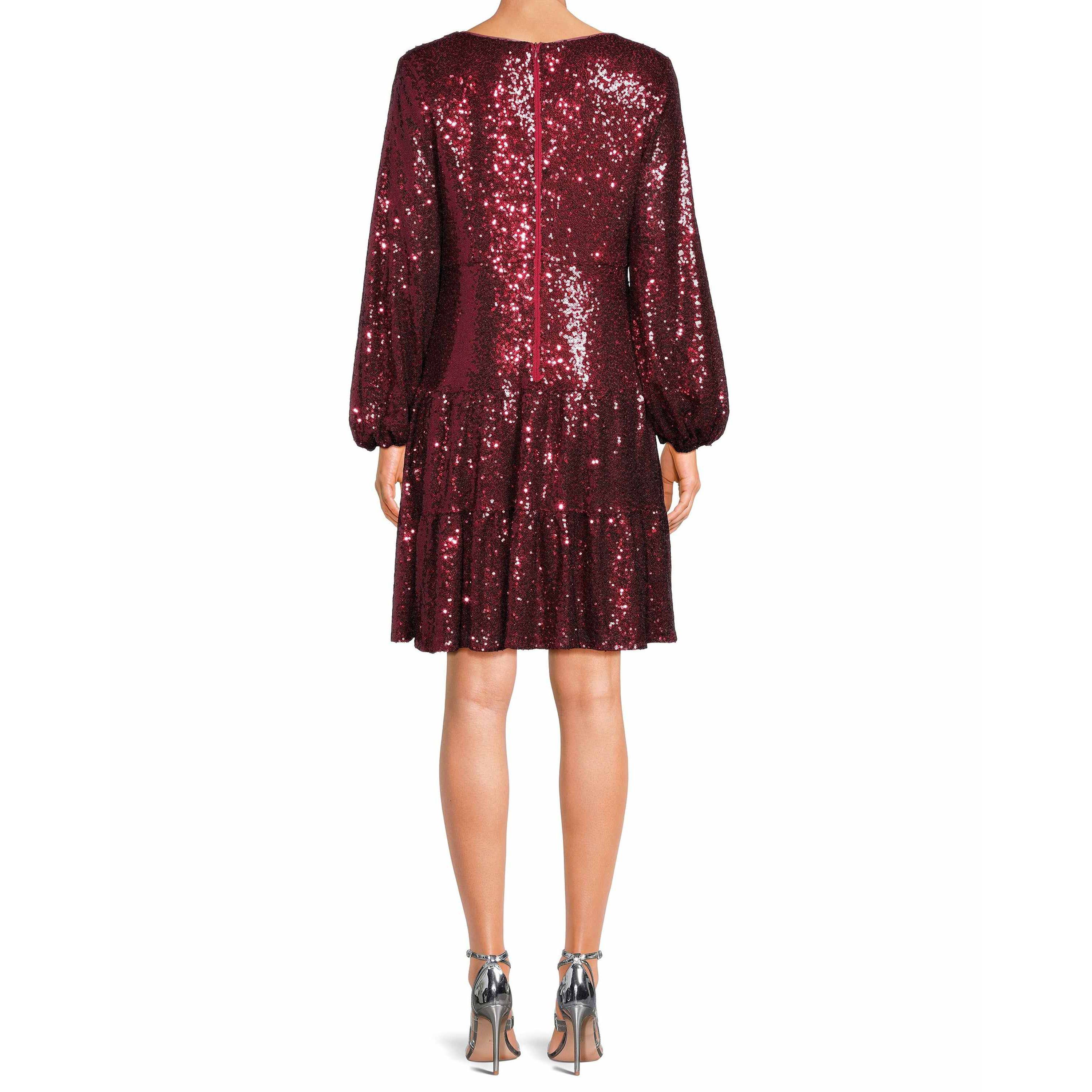 Fit and Flare V-Neck Sequin Dress