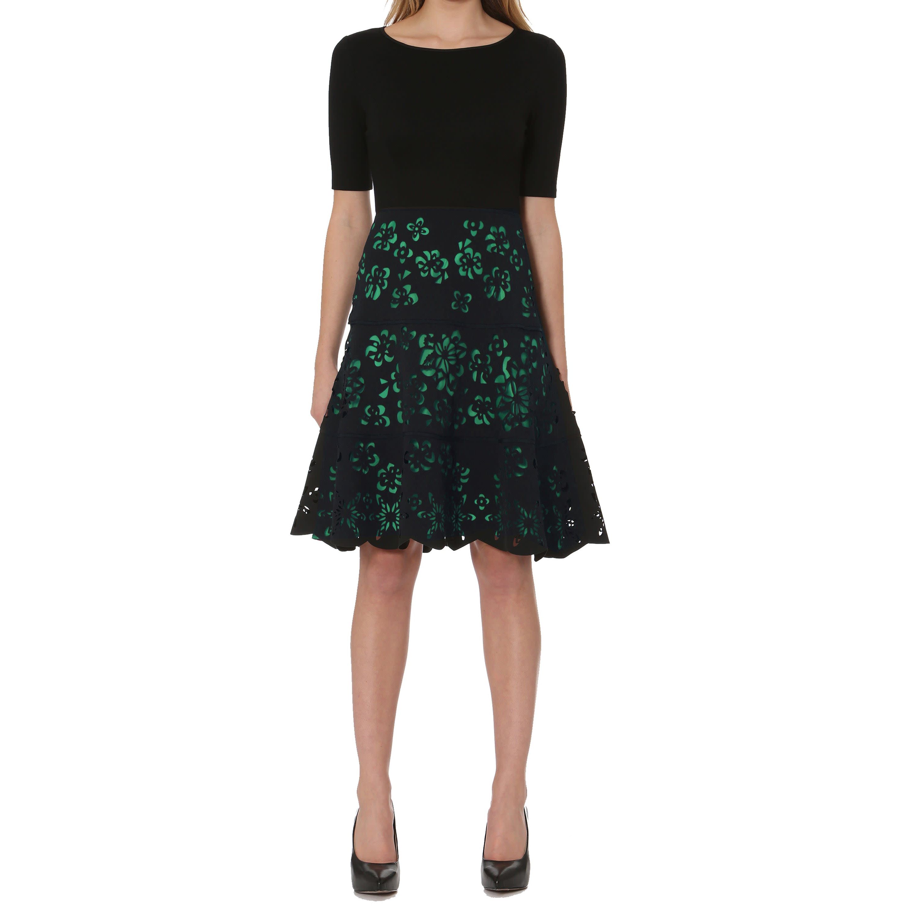 Ponte Laser Cutout Fit & Flare Dress