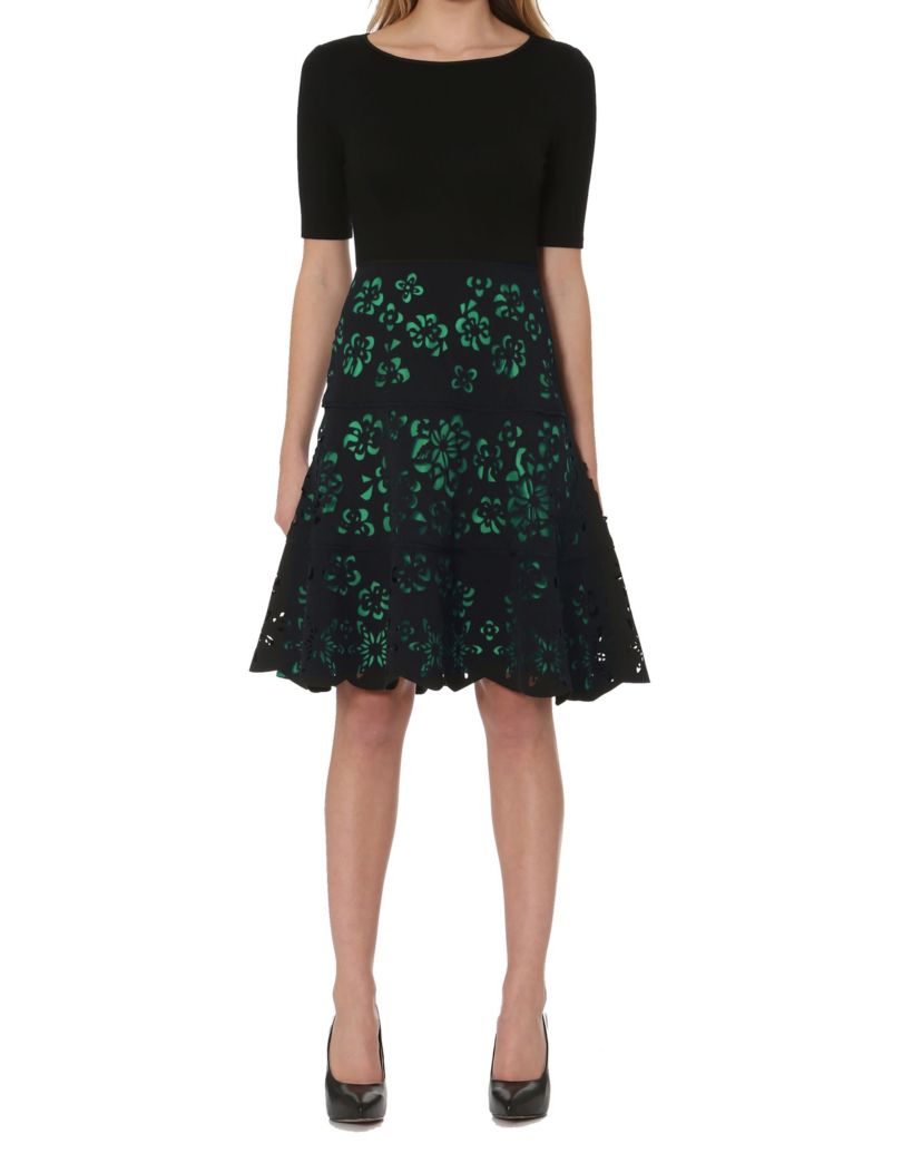 Ponte Laser Cutout Fit & Flare Dress