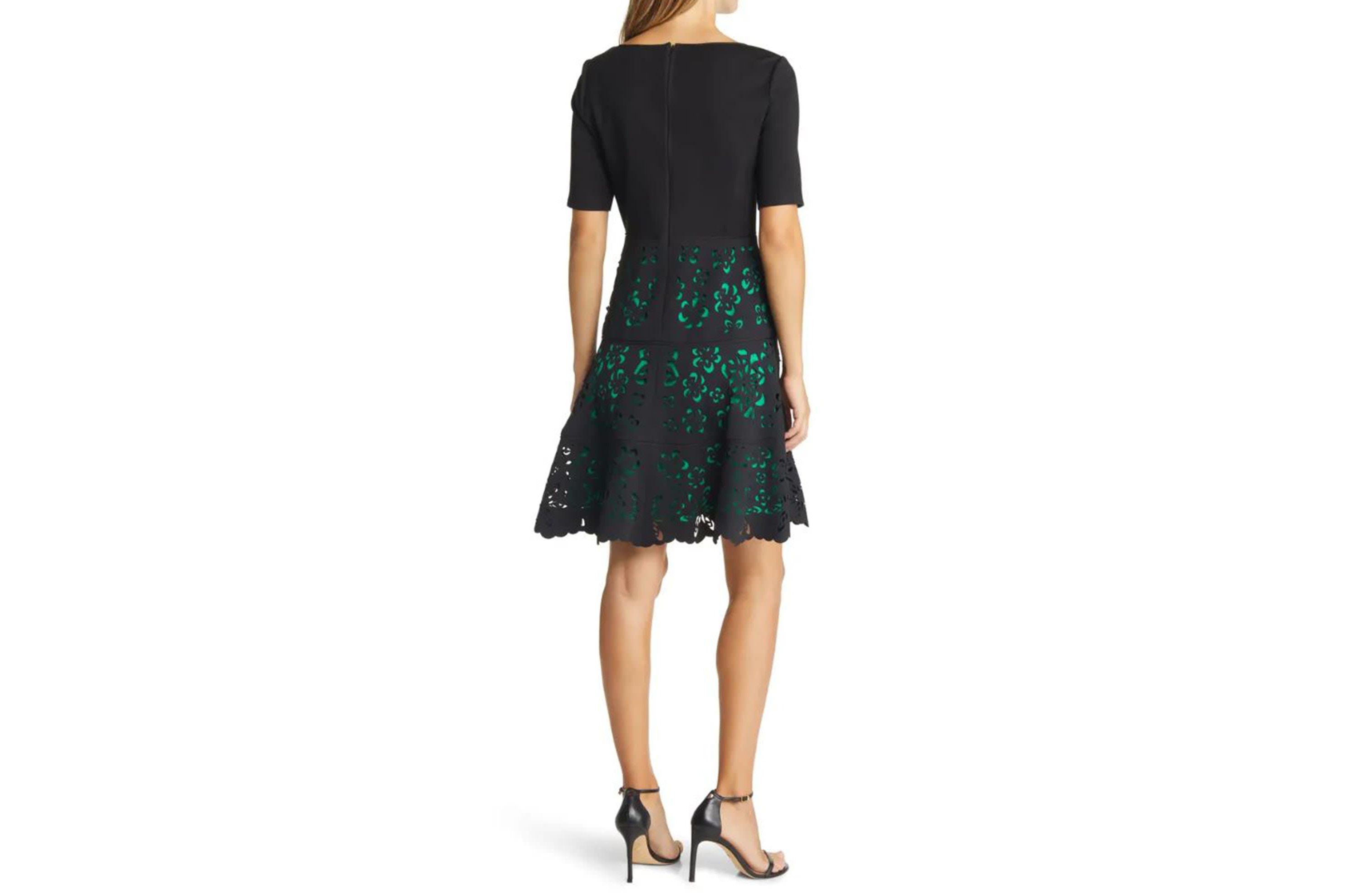 Ponte Laser Cutout Fit & Flare Dress