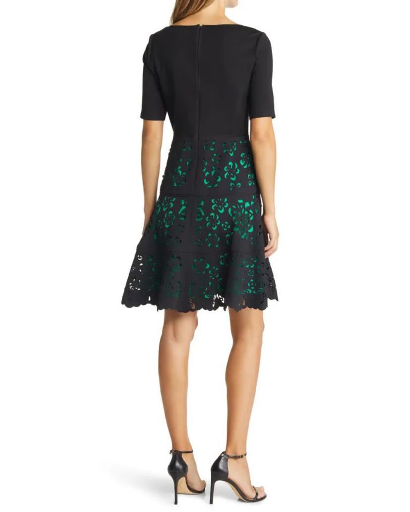 Ponte Laser Cutout Fit & Flare Dress
