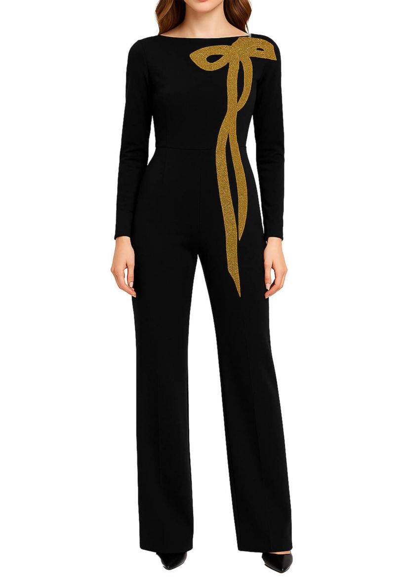 Gold Bow Trim Jumpsuit