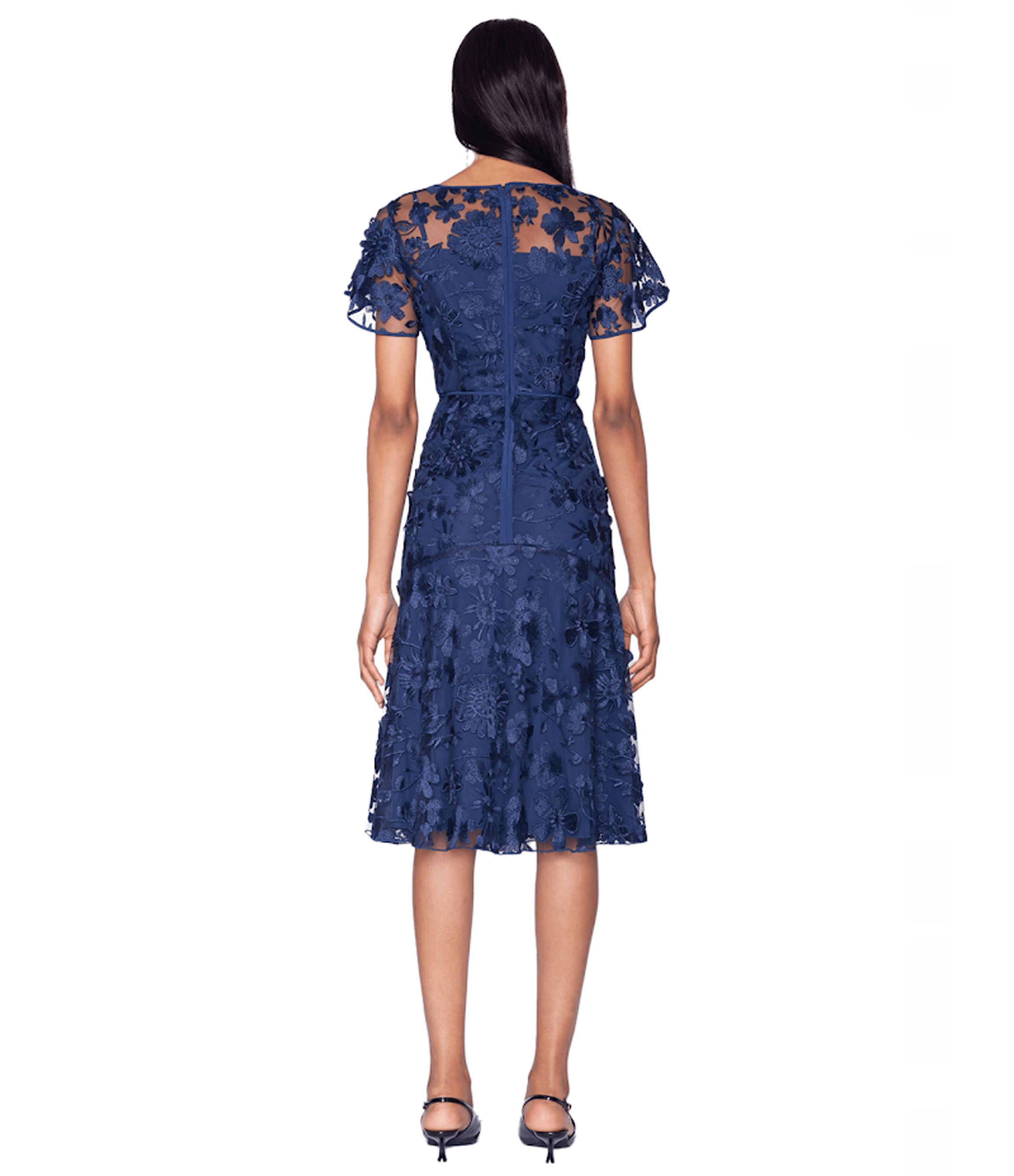shani floral lace dress Shani Colorblock Fit And Flare Lace Dress - Black