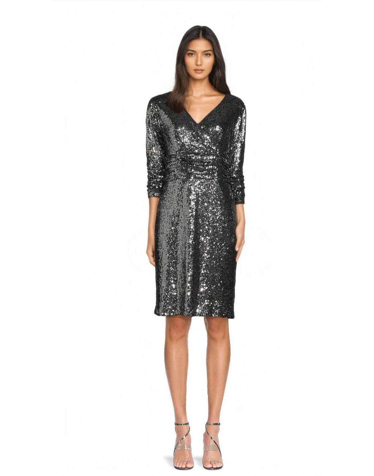 SURPLICE NECKLINE SEQUIN DRESS
