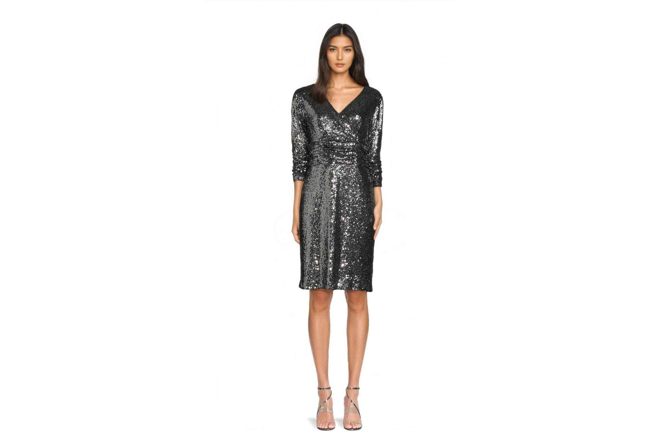 SURPLICE NECKLINE SEQUIN DRESS