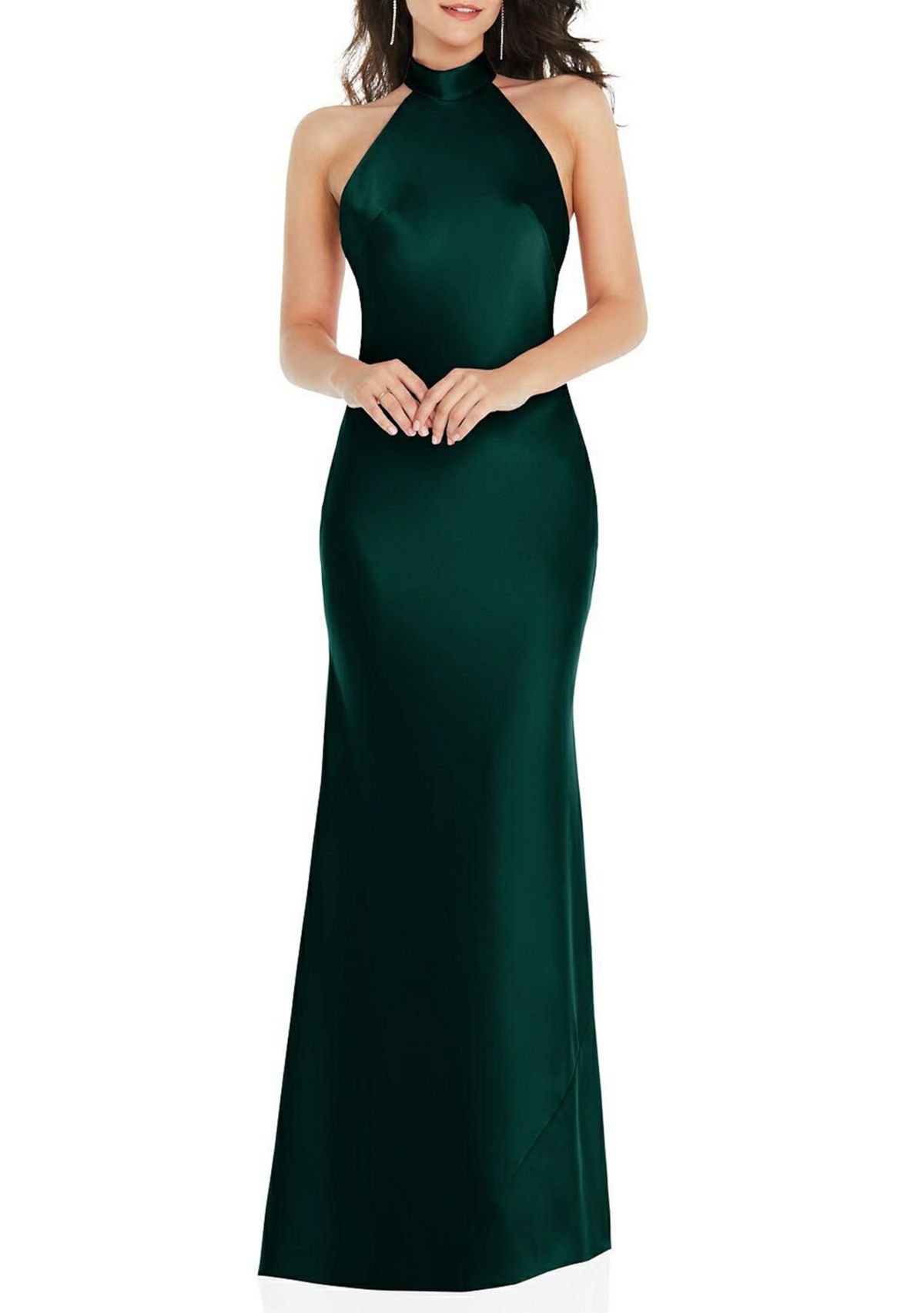 Scarf Tie High-Neck Halter Maxi Slip Dress