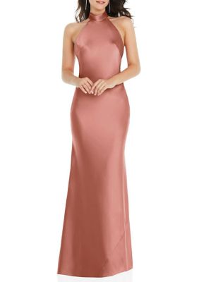 Scarf Tie High-Neck Halter Maxi Slip Dress