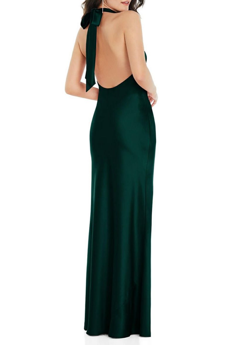 Scarf Tie High-Neck Halter Maxi Slip Dress