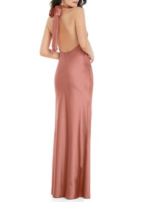 Scarf Tie High-Neck Halter Maxi Slip Dress