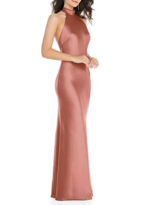 Scarf Tie High-Neck Halter Maxi Slip Dress