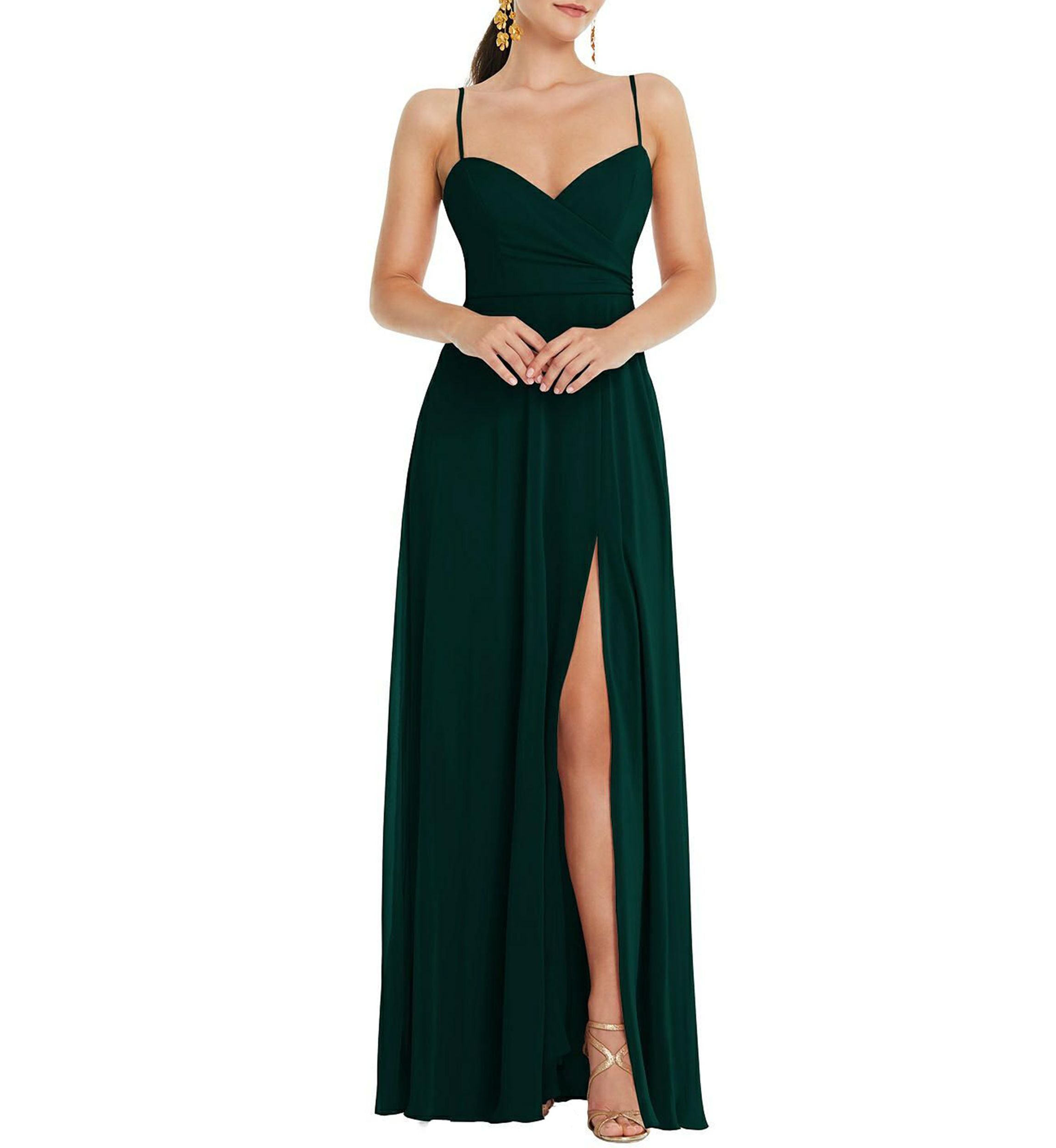 Adjustable Strap Wrap Bodice Maxi Dress with Front Slit