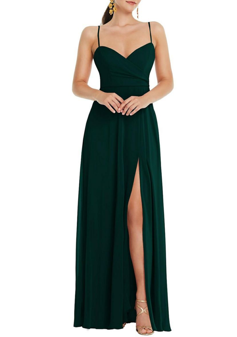 Adjustable Strap Wrap Bodice Maxi Dress with Front Slit