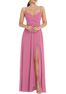 Adjustable Strap Wrap Bodice Maxi Dress with Front Slit by Lovely  Bridesmaids LB036 available in 71 colours