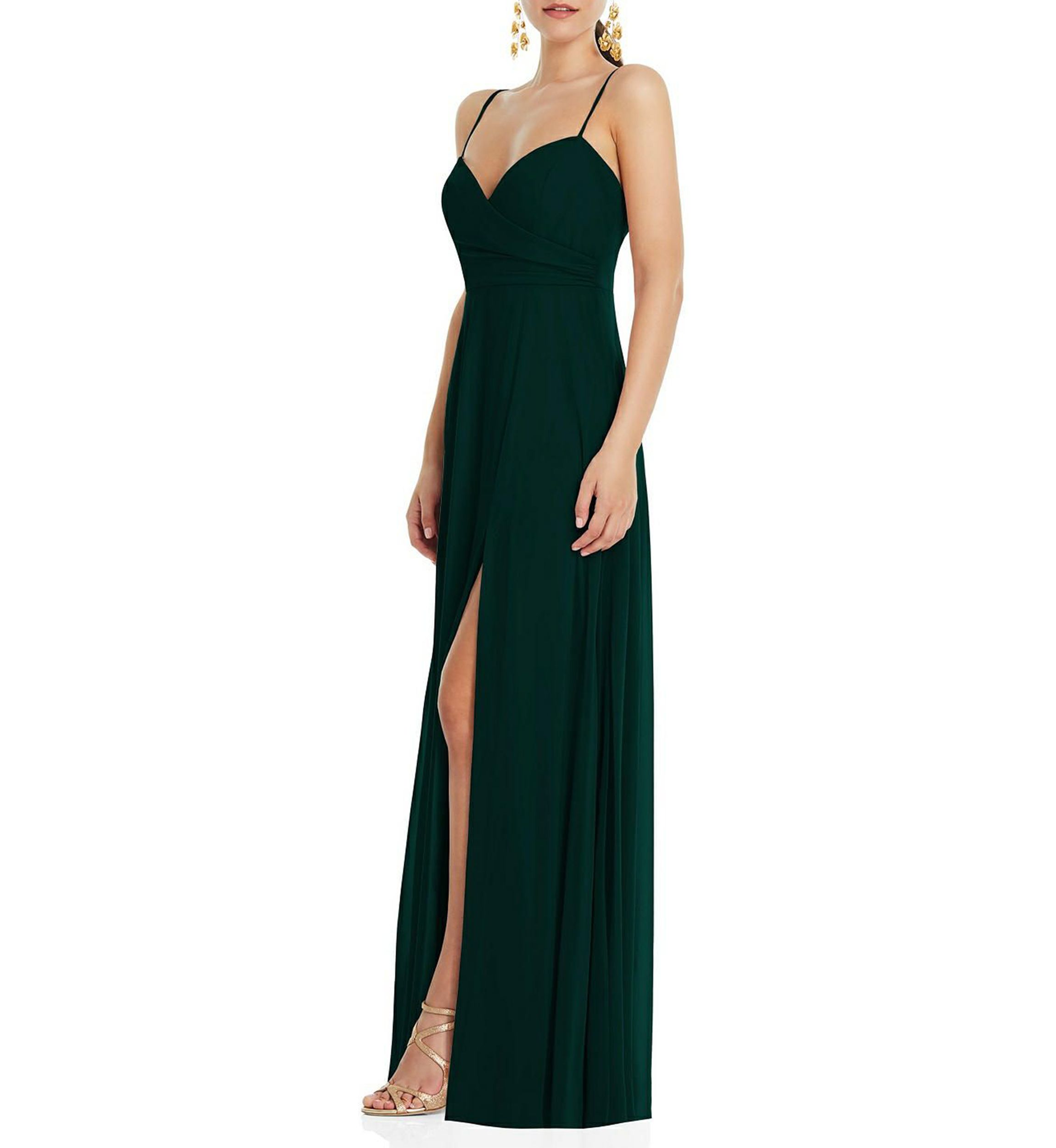 Adjustable Strap Wrap Bodice Maxi Dress with Front Slit