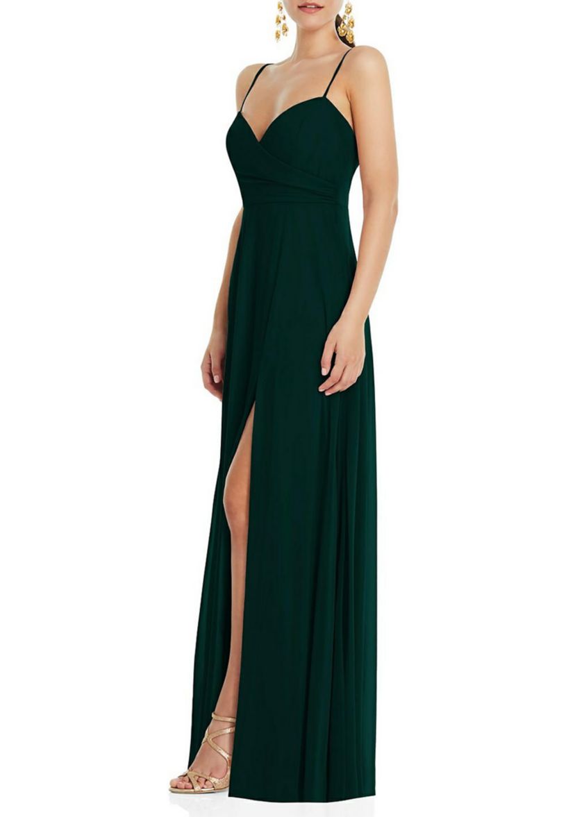 Adjustable Strap Wrap Bodice Maxi Dress with Front Slit