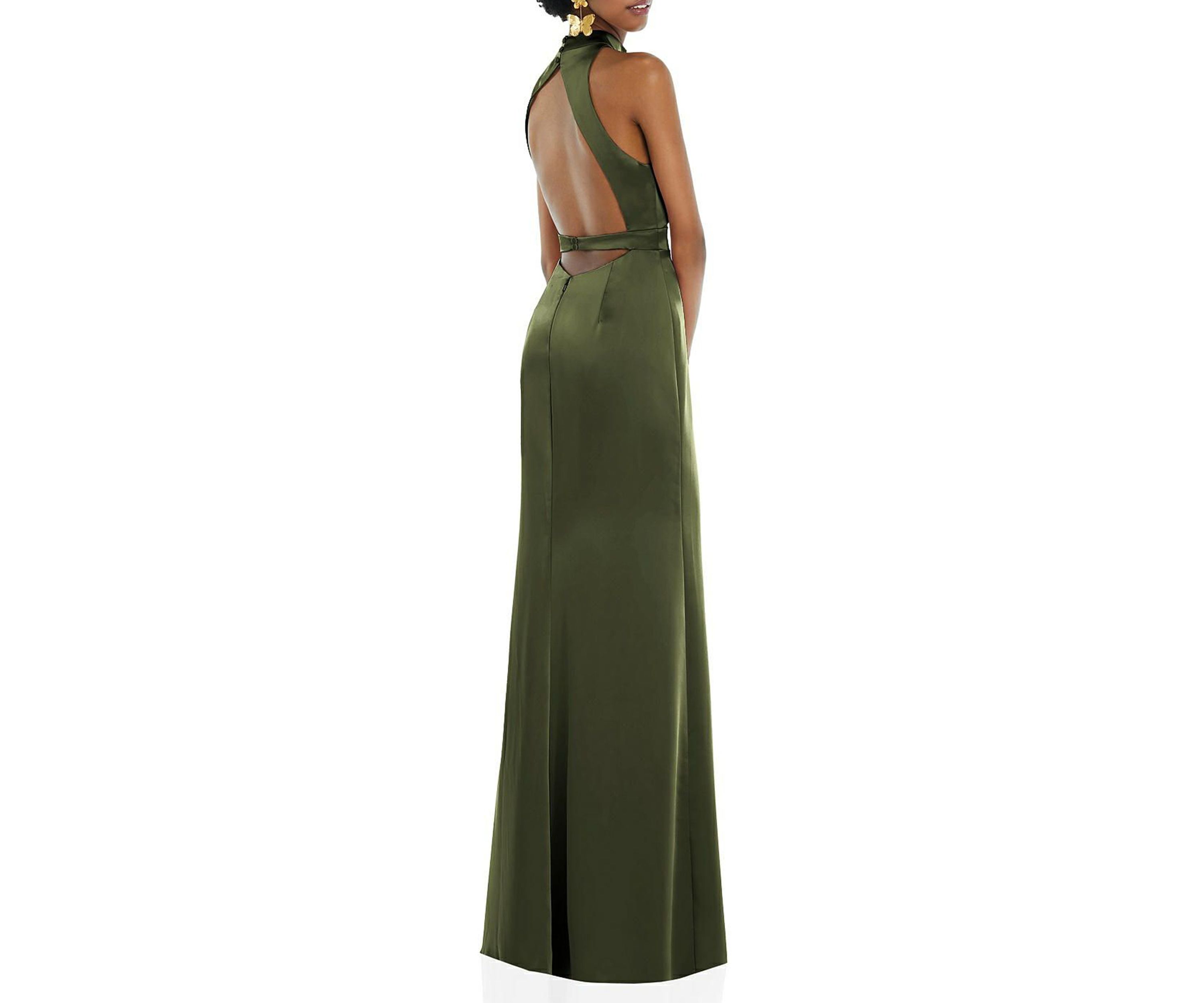 High Neck Backless Maxi Dress with Slim Belt