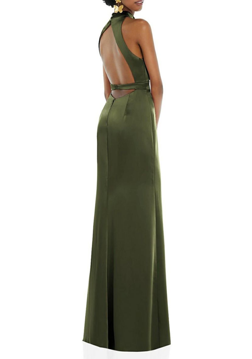 High Neck Backless Maxi Dress with Slim Belt