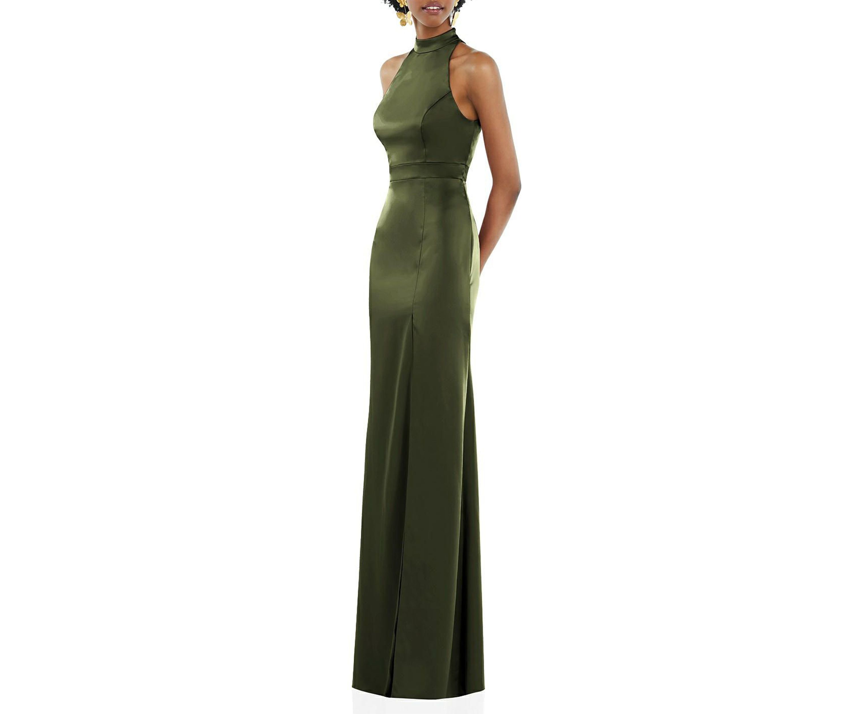 High Neck Backless Maxi Dress with Slim Belt