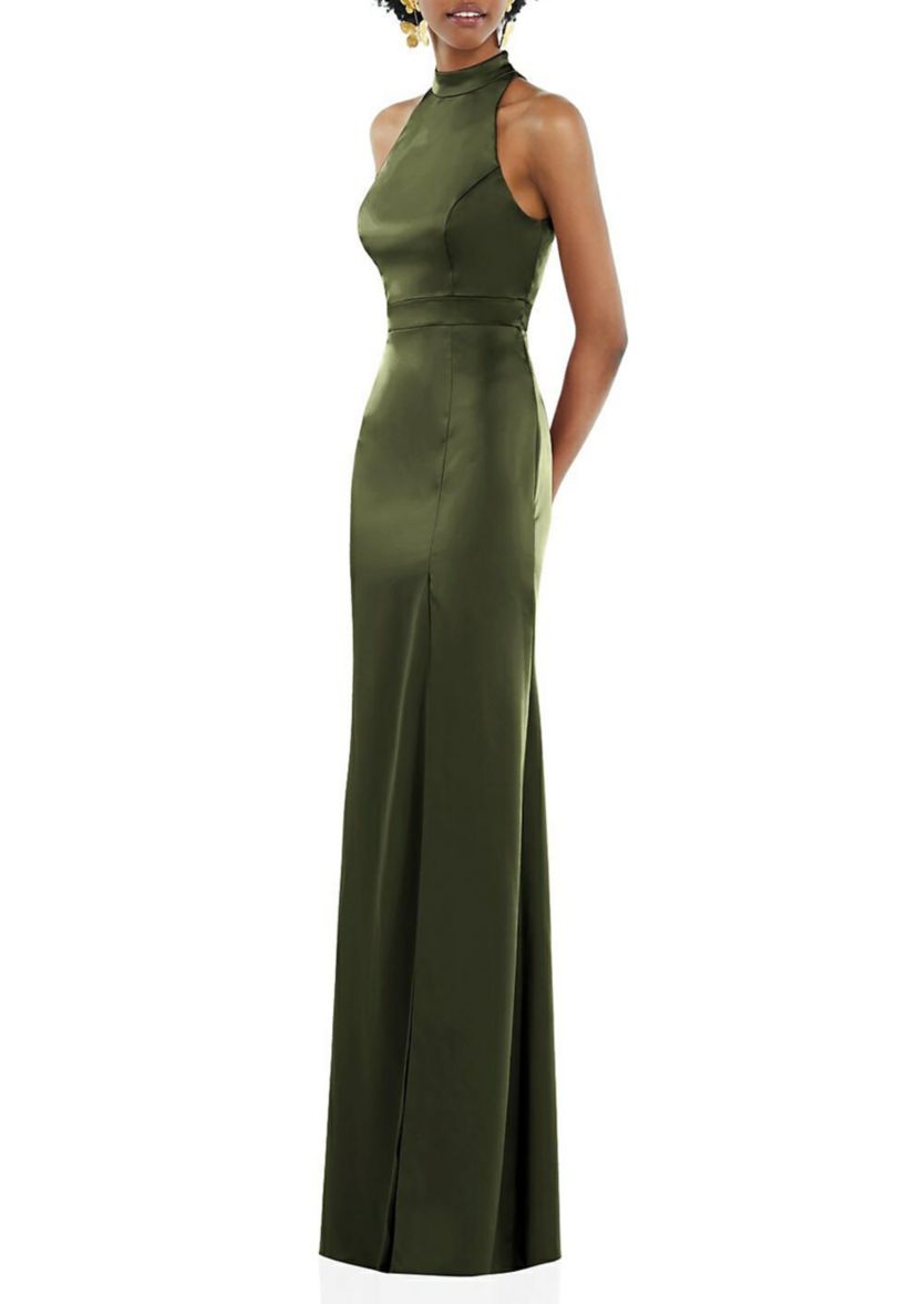 High Neck Backless Maxi Dress with Slim Belt