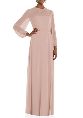 Dessy Collection Women's Strapless Chiffon Maxi Dress with Puff Sleeve Blouson Overlay, 10 -  0888293231482