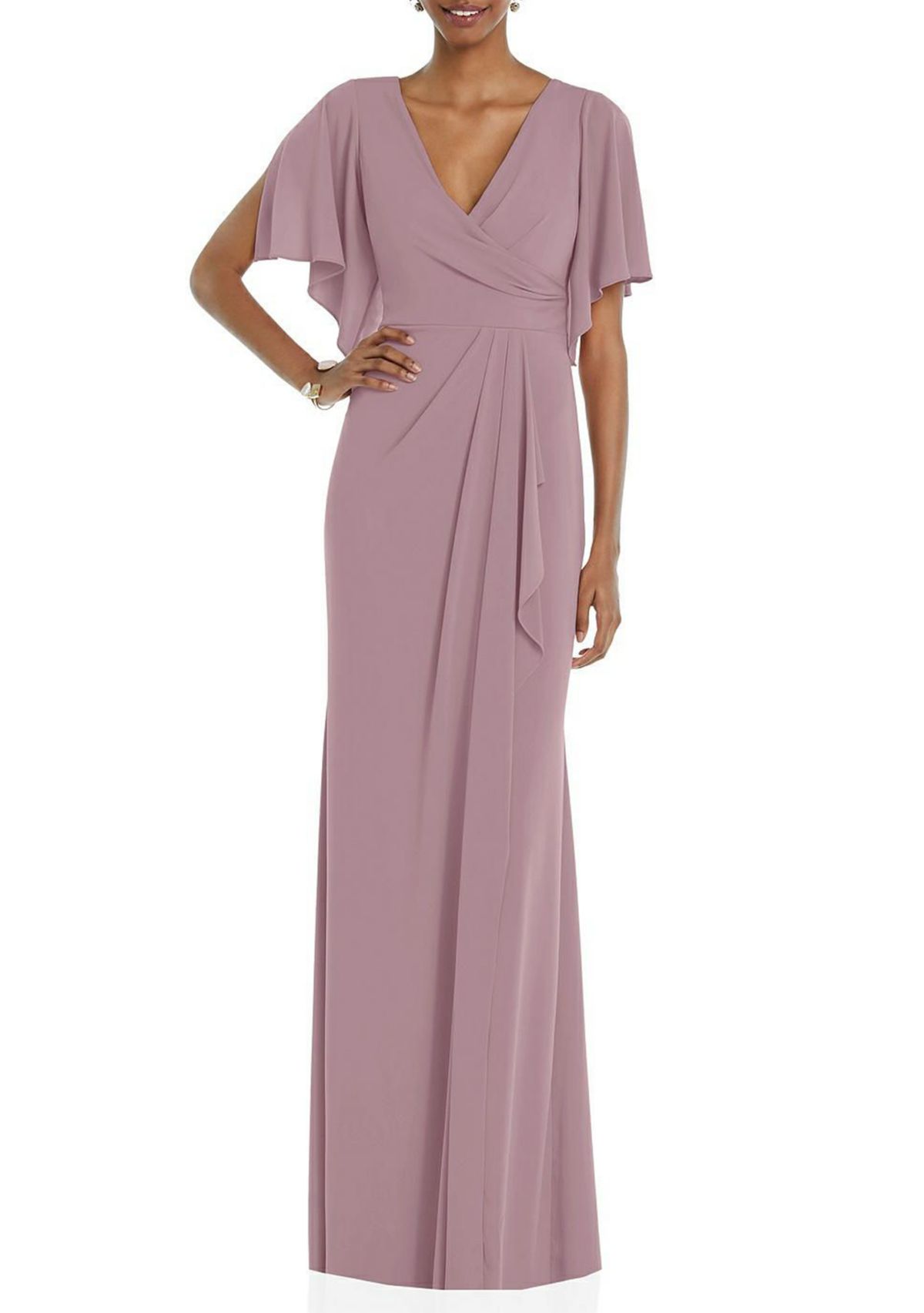 Faux Wrap Split Sleeve Maxi Dress with Cascade Skirt