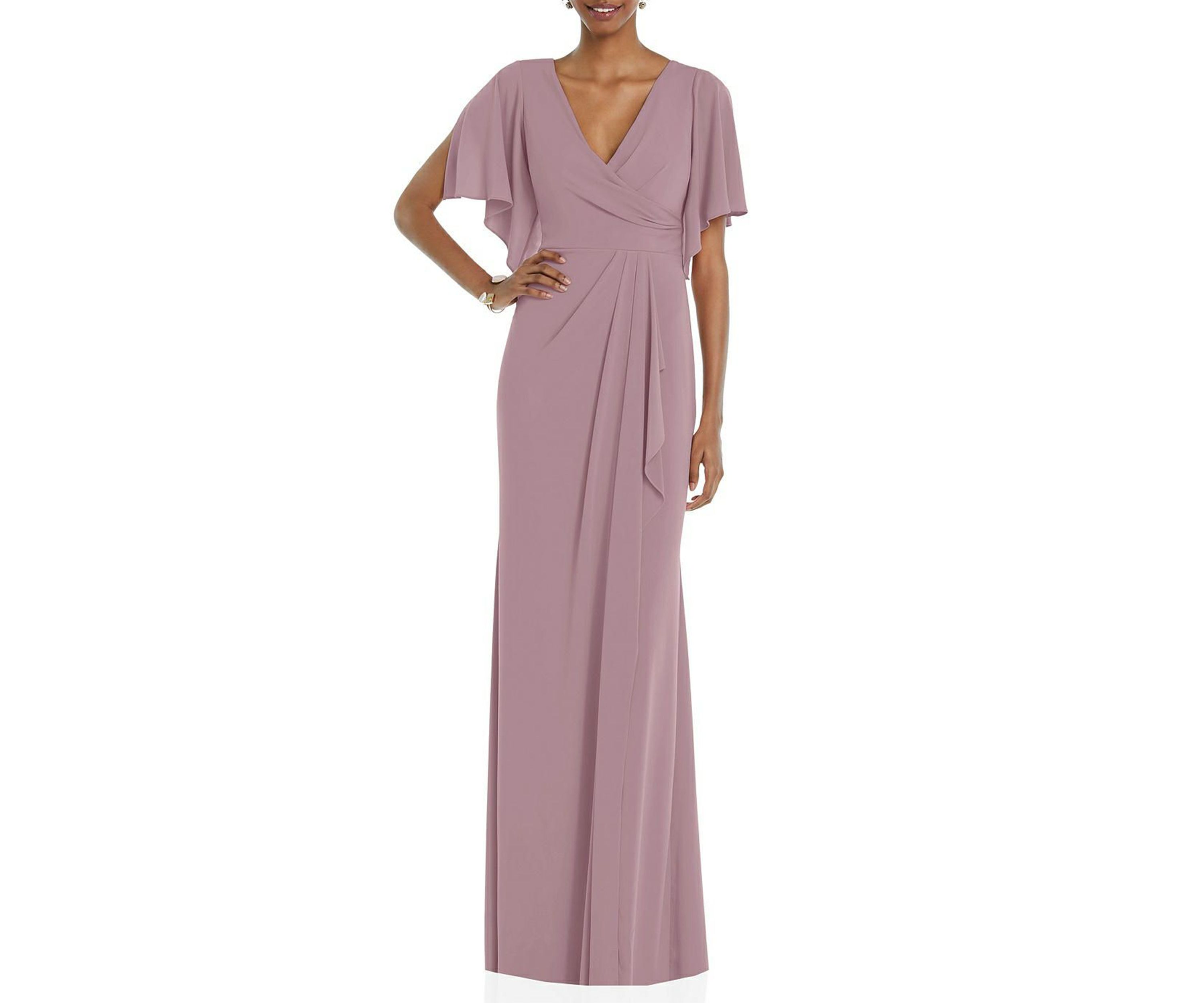 Faux Wrap Split Sleeve Maxi Dress with Cascade Skirt