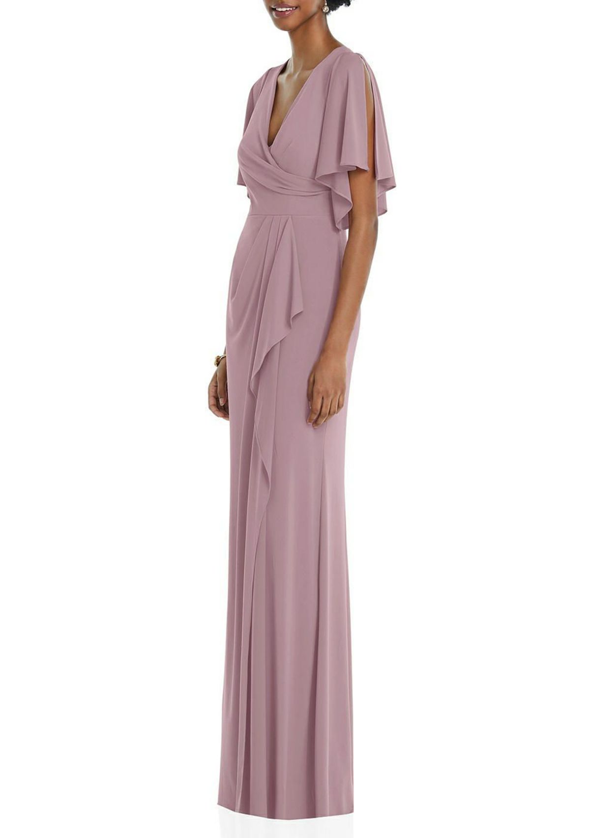 Faux Wrap Split Sleeve Maxi Dress with Cascade Skirt
