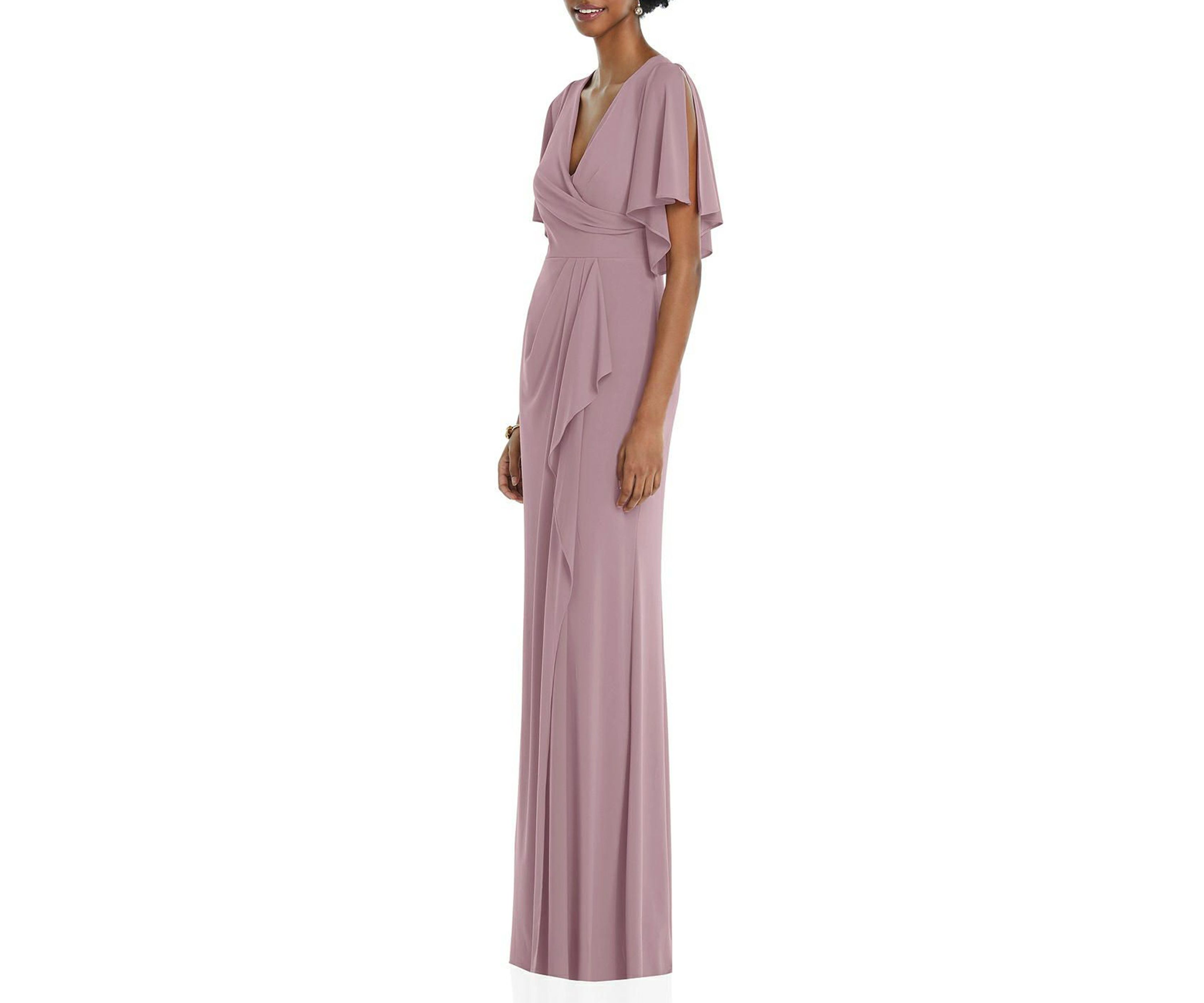 Faux Wrap Split Sleeve Maxi Dress with Cascade Skirt