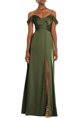 Dessy Collection Off-the-Shoulder Flounce Sleeve Empire Waist Gown with ...