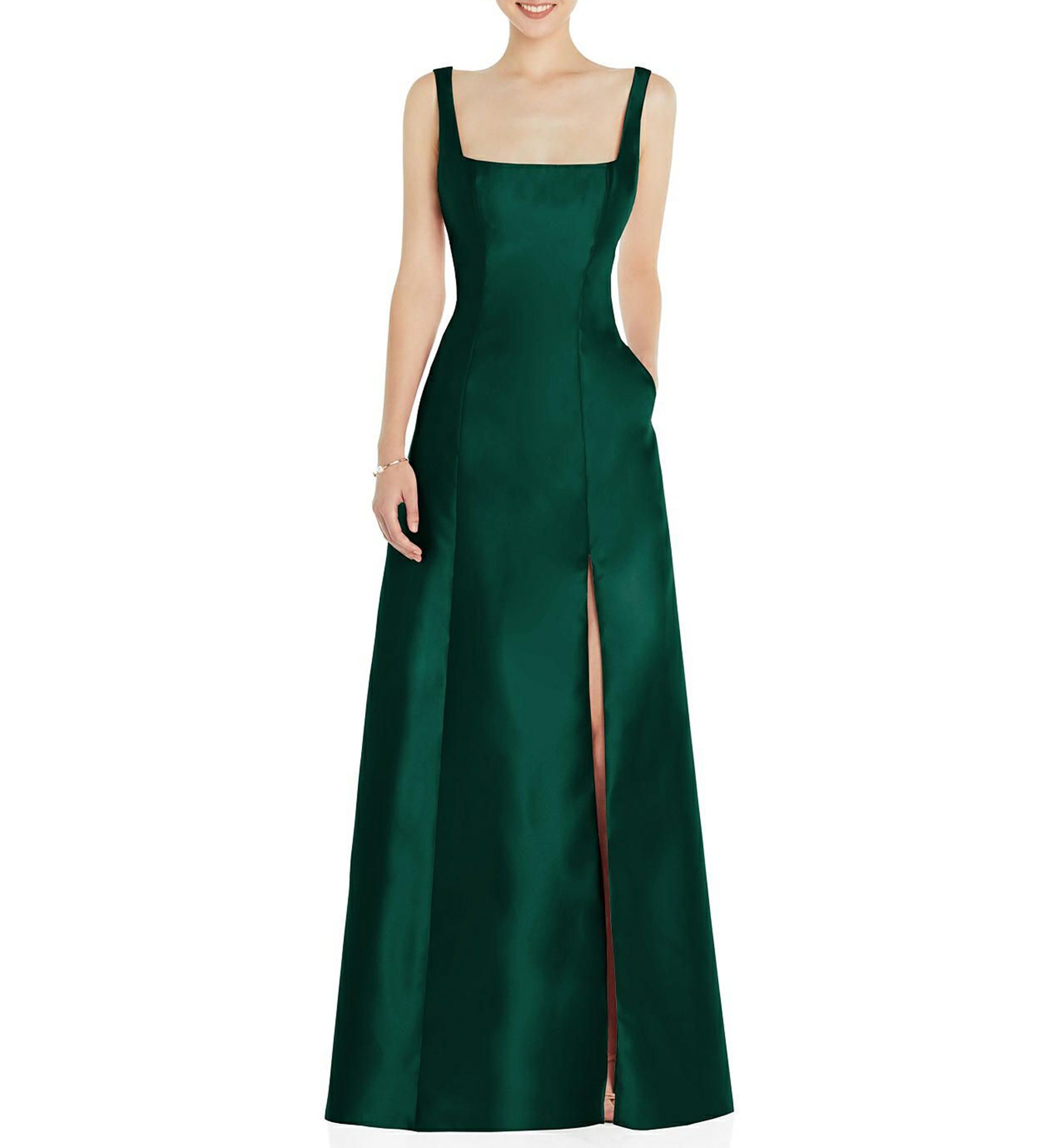 Sleeveless Square-Neck Princess Line Gown with Pockets