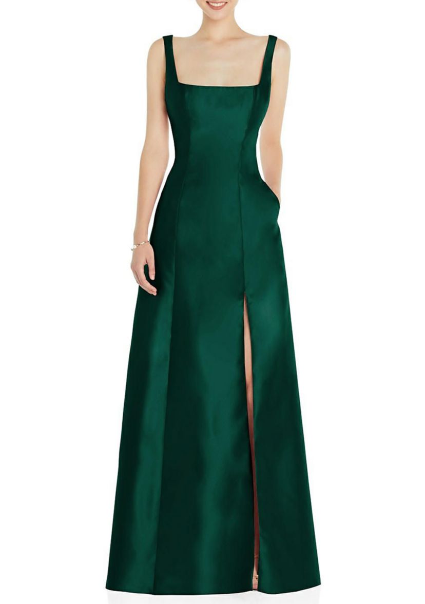 Sleeveless Square-Neck Princess Line Gown with Pockets