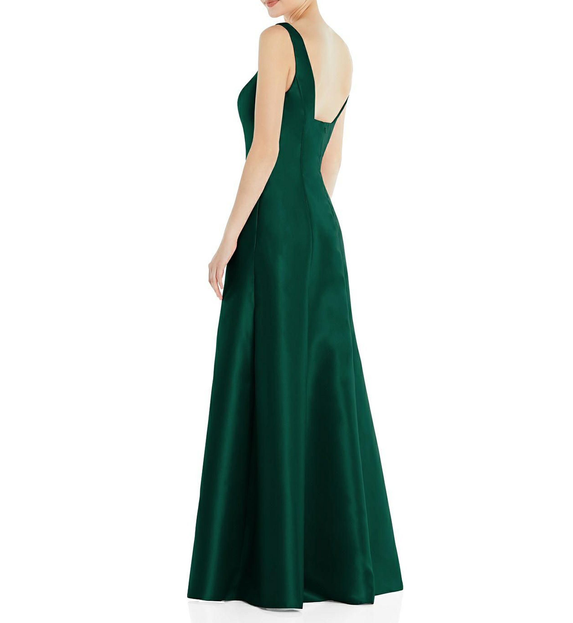 Sleeveless Square-Neck Princess Line Gown with Pockets