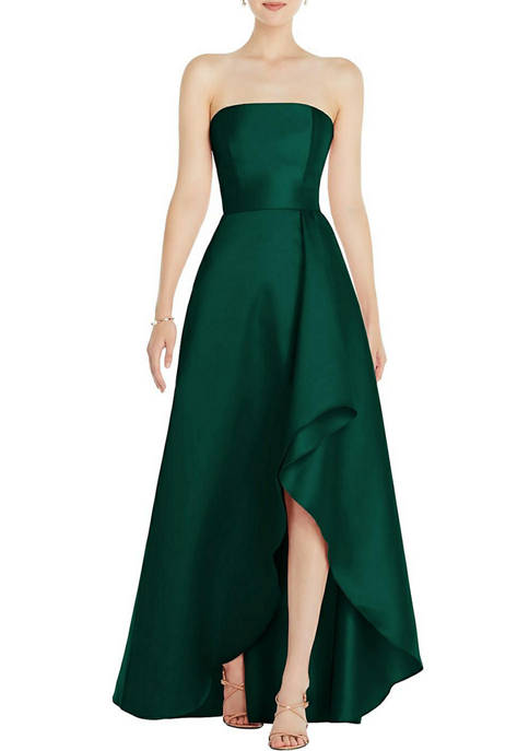 Alfred Sung Strapless Satin Gown with Draped Front