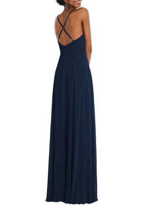 Faux Wrap Criss Cross Back Maxi Dress with Adjustable Straps