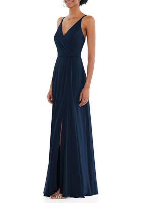 Faux Wrap Criss Cross Back Maxi Dress with Adjustable Straps