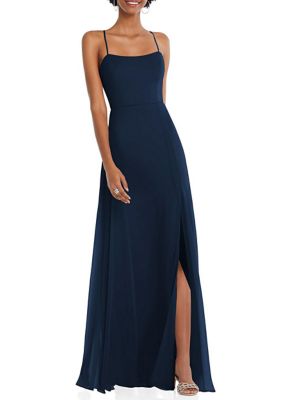 Scoop Neck Convertible Tie-Strap Maxi Dress with Front Slit