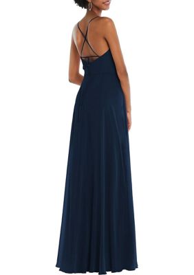 Scoop Neck Convertible Tie-Strap Maxi Dress with Front Slit