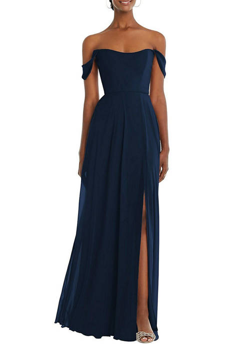 After Six Off-the-Shoulder Basque Neck Maxi Dress with