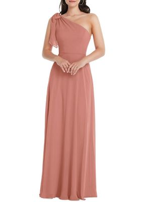 Draped One-Shoulder Maxi Dress with Scarf Bow