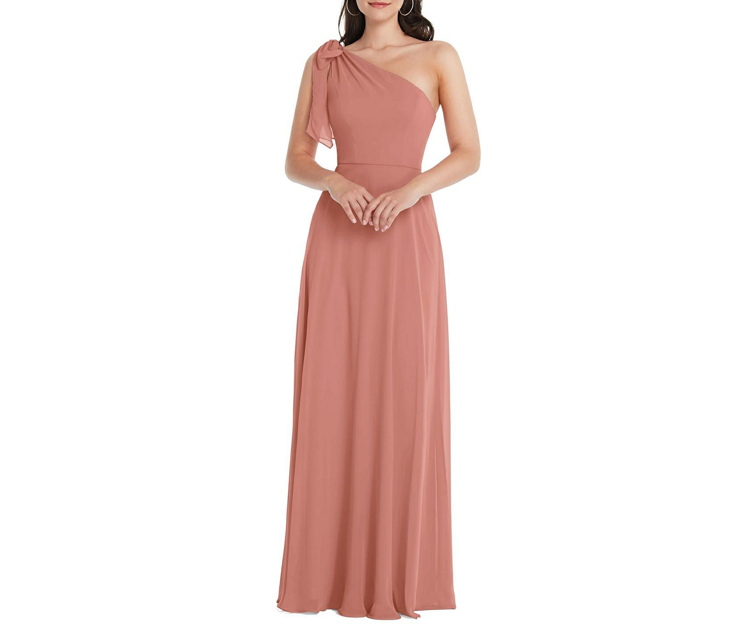 Draped One-Shoulder Maxi Dress with Scarf Bow