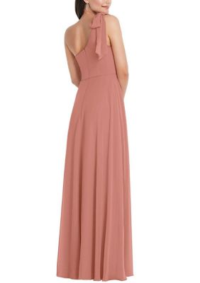 Draped One-Shoulder Maxi Dress with Scarf Bow